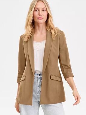 I.N.C International Concepts Blazer Women's Size Medium Camel 3/4-Sleeve Stretch